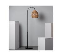 Edit Lighting Edit Beyawo Single Light Floor Lamp In Black Finish With Natural Rattan Shade