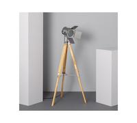 Edit Lighting Edit Bioskop Single Light Tripod Floor Lamp With Wooden Base and Polished Chrome Finish