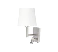 Edit Lighting Edit Harvey Dual Wall Light Fitting with Integrated LED Reading Light in Satin Chrome Finish Complete with White Fabric Shade