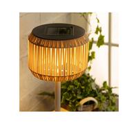 Edit Lighting Edit Nygala Solar Metal Outdoor LED Table Lamp In White Finish With Rattan Style Shade