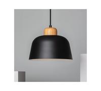 Edit Lighting Edit Wawak Single Light Ceiling Pendant Fitting in Black Finish with Wood Detail