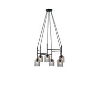 Edit Lighting Edit Zac 6 Arm Cluster Ceiling Pendant Light In Black Finish With Smoked Glass