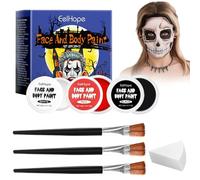 Editbar 7 Piece Halloween Makeup Set - Colourful Clown Red, Black, White (20 g each) + 3 Brushes + 1 Sponge, Special Effect Makeup for Halloween, Carnival, Theatre, Zombie, Vampire & Cosplay