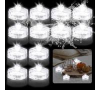Editbar Flameless LED Candles, Tea Lights, Pack of 12 Mini Underwater Light with Batteries, Waterproof LED Pond Lighting, Decorative Lights for Pond, Party, Wedding, Garden & Festival (Cool White