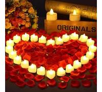 Editbar Pack of 24 Heart-Shaped LED Tea Lights, 2000 Artificial Rose Petals, Suitable for Wedding Decoration