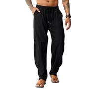 EDITCOZY Mens Linen Trousers Beach Pants Loose Hippy Sweatpants Harem Stretch Pants Cotton Yoga Trousers Black 3XL