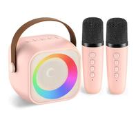 Edithown Karaoke Machine for Kids Adults,Portable Bluetooth Mini Karaokewith 2 Wireless Mic,Birthday Gifts for Girls Boys Family Home Party(Pink)