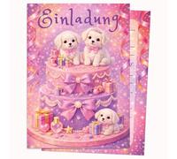Edition Colibri Birthday Card - Colourful Cake with Dogs | Set of 10 Flat Cards (A6) - Write On Back