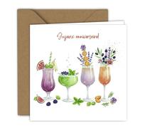 Edition Colibri Birthday Card - Colourful Cocktail Design | Folded Card (15 x 15 cm) - With Kraft Envelope - Blank Inside