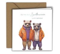 Edition Colibri Birthday Card for Brother - Premium Square Greeting Card with Envelope - Cool Bear Design with Sunglasses - “To the Best Brother Ever” - Ideal for Cash Gift or Voucher - 15x15 cm