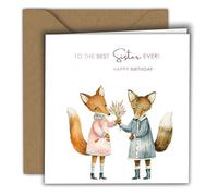 Edition Colibri Birthday Card for Sister - Premium Square Greeting Card with Envelope - Cute Fox Design with Flowers - “To the Best Sister Ever” - Ideal for Cash Gift or Voucher - 15x15 cm