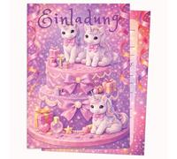 Edition Colibri Birthday Card - Invitation Cake Motif Pink | Set of 10 Flat Cards (A6) - Back for Writing on