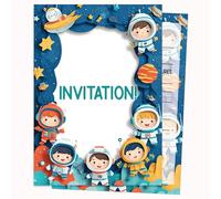 Edition Colibri Birthday Invitation Card - Childish Space Design | Pack of 10 Flat Cards (A6) - Write On Back