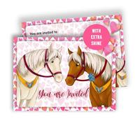 Edition Colibri Horse Party Invitations - 10 Fill-in Cards for Girls | Pony Birthday Invites with Cute Horses & Heart Background