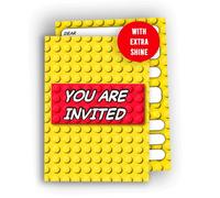 Edition Colibri Kids’ Birthday Party Invitations - Building Block Theme (Yellow) - Set of 10 A6 Cards - Fun Party Invitations for Boys and Girls