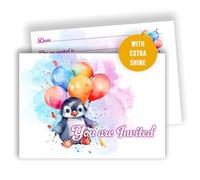 Edition Colibri - Penguin Birthday Party Invitations for Boys and Girls - Set of 10 Fill-in Cards - A6 - Cute Animal Design with Balloons - Kids Party Invitation