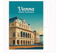 Edition Colibri Postcard - Graphic Illustration Vienna State Opera | Set of 10 Flat Cards (A6) - Back for Writing on