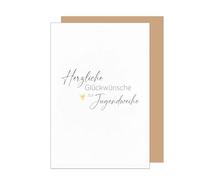 Edition Seidel High quality greeting card for the youth ceremony with envelope, greeting card with saying, for girls and boys, elegant golden heart (JW166 SW026)
