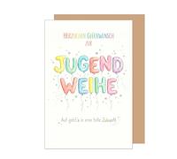 Edition Seidel High quality greeting card for the youth ceremony with envelope, greeting card with saying, for girls and boys, star balloons, confetti