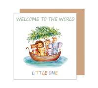 Edition Seidel Premium Birth Greeting Card with Envelope. Greeting for him or her son daughter boy girl child event Hello Baby Welcome animals little one (EQ113 SW024)