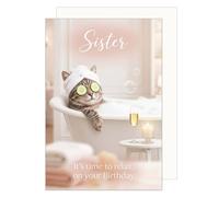 Edition Seidel Premium Birthday Card with envelope. Folding card greeting Happy Birthday for sister cat relax spa (G4346 SW026)
