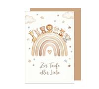 Edition Seidel Premium Christening Greeting Card with Envelope. Christening Card Greeting Card Christening Child Baptism Sayings Boy Girl Baby Child Children Rainbow Animals Heart Colourful (ET190