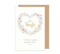 Edition Seidel Premium Christening Greeting Card with Envelope. Christening Card Greeting Card Saying Sayings Christening Child Baptism Boy Girl Baby Child Children Flowers Heart Elegant (ET202 SW026)