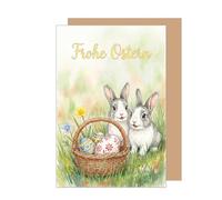 Edition Seidel Premium greeting card for Easter with envelope. Easter card, greeting card, folding card, sayings, Easter greetings, Happy Easter, spring, colourful flowers Easter nest basket (O186