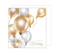 Edition Seidel Premium Square Birthday Card with Envelope Greeting Card Happy Birthday Billet Man Woman Teenager Balloons Gold (GQ110)