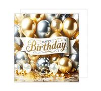 Edition Seidel Premium Square Birthday Card with Envelope. Greeting Happy Birthday For Him or Her Female Male Friend Mum Dad Grandma Grandpa Teens Colleague Silver Gold (GQ216 SW024)