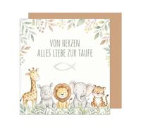 Edition Seidel Premium Square Christening Card with Envelope. Christening Card Greeting Card Saying Sayings Christening Child Baptism Boy Girl Baby Child Love Animals Jungle (ETQ139 SW026)