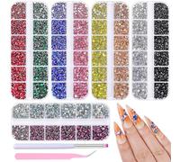 editTime 10500 Pieces Nail Art Rhinestones Crystals AB Flatback Rhinestones Stones Gems with Pick Up Tweezer and Brush for Nail Art Makeup Shoes Clothes Crafts (kit-1)