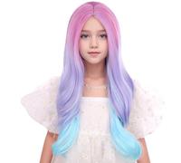 Edivd Rainbow Wig for Kids Long Colorful Medium Length Curly Multicolor Kids Wig Pink Purple Synthetic Durable