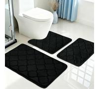 Edlbaegy Non Slip Bath Mat Set 3 Pieces Ultra Soft Memory Foam Bathroom Rugs Water Absorbent Bathroom Mats Set Machine Washable Bath and Toilet Rug Set for Floor(Black)