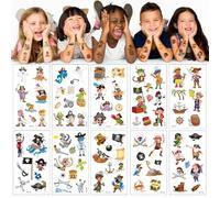 EDLMKM 10 Sheets Kids TattoosWaterproof Fake Tattoos Cartoon Pirate Temporary Tattoos for Kids Party Bags, Pirate Tattoo for Kid, PPirate TemporaryTattoos for Boys, PPirate Tattooss, Party Favours