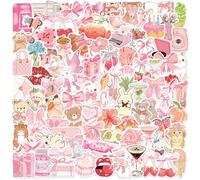EDLMKM 100pcs Coquette Stickers Pack, Cute Book Stickers, Pink Cartoon Waterproof Reusable Sticker, Reading Sticker, for Kindle, Scrapbook, Water Bottles, Laptops