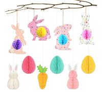 EDLMKM 10PCS Premium Reusable Easter Decorations, Easter Hanging Paper Honeycomb Paper Ball Easter Bunny Egg Carrot Decorations, Spring Decorations, Easter Tree Decorations for Home Party
