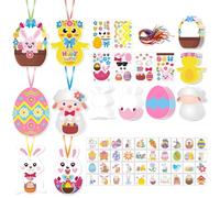 EDLMKM 112PCS Easter Crafts Set for Kids,Ornaments Unfinished Crafts Easter Ornaments, Easters Activities Egg Bunny Chick Basket Sheep Ribbons,Easte r Tattoos, Kids Easter Theme Decor