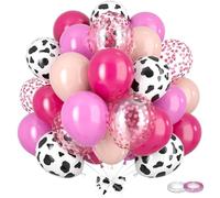 EDLMKM 12 Inch 60 Pcs Cow Print and Hot Pink Party Balloons, Rainbow and Pastel Assorted Multicoloured Latex Balloons, for Cowgirl Theme Bithday Baby Shower Rodeo Farm Wedding Decor Valentine's Day