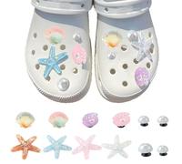 EDLMKM 12 PCS Summer Shoe Charms, Croc Charms Girls, Cute Starfish Seashell Pearl Shoe Decoration, Beach Charm Party Birthday Gifts