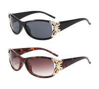 EDLMKM 2 Pack Women Sunglasses, Polarized Sunglasses Womens UV Protection, Wrap Around Trendy Retro Shades with Butterfly Decors