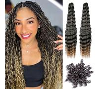 EDLMKM 2 Packs Deep Wave Crochet Hair, Long Curly Braiding Hair, Pre Stretched Braiding Hair, Synthetic Fiber Hair Extensions, Ultra Braid Artificial Hair Extension, for Black Women (Gradient)