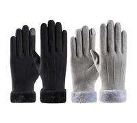 EDLMKM 2 Pair Thermal Winter Gloves, Touch Screen Thermal Suede Fur Cuff Full Finger Mittens, Winter Warm Fleece Lined Touchscreen Gloves with Thermal Fleece lining, for Driving Running Cycling Skiin