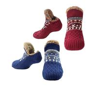 EDLMKM 2 Pairs FFluffy Slipper Socks with Grippers Non Slip Fleece Lining, Slipper Fluffy Sockss, Bed Socks (Royal Blue, Wine Red, L, UK Footwear Size System, Adult, Women, Numeric Range, Wide, 8, 10)