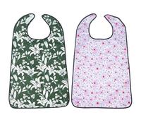 EDLMKM 2 Pcs Adult Bibs for Women Washable Bib Reusable Waterproof Clothing Protector with Optional Crumb Catcher, Adult Washable Dining Bibs for Elderly, WWashable Bib Mealtime Clothing Protectors