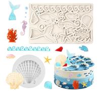 EDLMKM 2 PCS Marine Theme Silicone Chocolate Mould Bar Moulds, Chocolate Bar Seashell Conch Starfish Baking Molds, Reusable Polymer Clay Molds for DIY Baking Candy Jelly Cake Decorations (Style B)