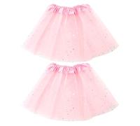 EDLMKM 2 Pcs Tutu Skirt for Girls, 3 Layers Ballet Dance Tutu Skirts, Pink Tutu, Sequin Star, for Birthday Party Holiday Party Dress Up Costume (3-8 Years)
