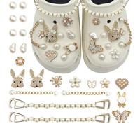 EDLMKM 22 PCS Shoe Charms for Clog Shoes, Crystal Diamond Cute Chain Charms for Shoe, Removable Crystal Diamante Shoe Decoration Charms, for Women and Girls, Party Favors Birthday Gifts