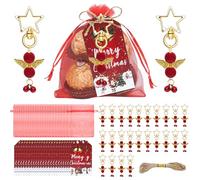 EDLMKM 24Pcs Christmas Angel Favor Keychains, with Keyring Organza Bags Thanks Tags, for Guests Easter, Communion, Christenings, Christmas, Wedding, Prayer & Church Events Baby Shower