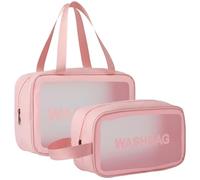 EDLMKM 2PCS Clear Toiletry Bags, Large Capacity Travel Toiletry Bags Clear Wash Bag for Toiletries, Waterproof Cosmetic Makeup Bag with Handles Zippers for Women Girls Men